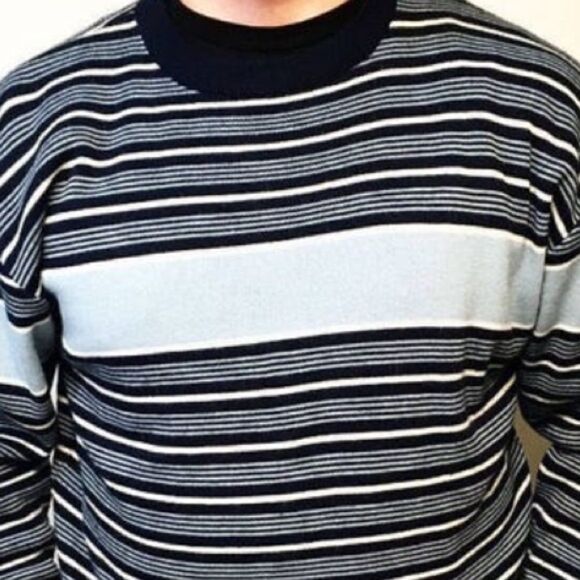 Vintage 90’s Blue Stripe Skater Long Sleeve Grunge Sweater, XL - Picture 3 of 4